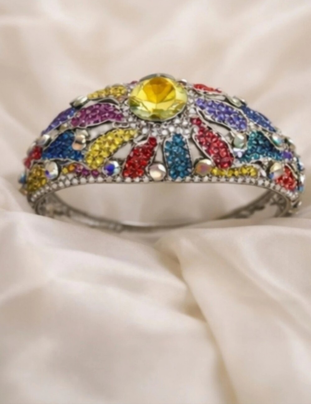 Pakistani Crystal Peacock Hinged Bracelet Multicolor CZ Dome Cuff Kangan Kara